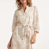 Vestido Abotoado com Bordado Paisley | White - Dark Sand