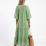 Apolline | Vestido Midi Estampado com Manga Três Quartos e Decote em V