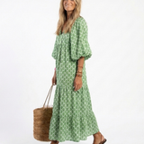 Apolline | Vestido Midi Estampado com Manga Três Quartos e Decote em V
