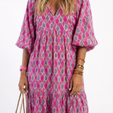 Apolline | Vestido Midi Estampado com Manga Três Quartos e Decote em V