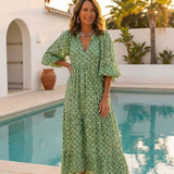 Apolline | Vestido Midi Estampado com Manga Três Quartos e Decote em V