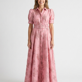 Xanthea | Vestido-Camisa Maxi Floral Texturado com Cinto e Manga Curta