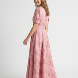 Xanthea | Vestido-Camisa Maxi Floral Texturado com Cinto e Manga Curta