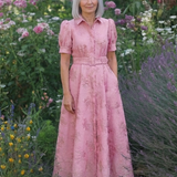 Xanthea | Vestido-Camisa Maxi Floral Texturado com Cinto e Manga Curta