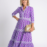 Ysolde | Vestido Midi Manga Três Quartos com Padrão de Corrente