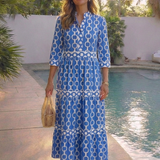 Ysolde | Vestido Midi Manga Três Quartos com Padrão de Corrente