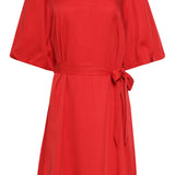 Vestido Elegante A-Line com Decote V e Cinto a Laço | Red
