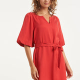 Vestido Elegante A-Line com Decote V e Cinto a Laço | Red