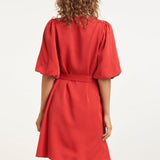 Vestido Elegante A-Line com Decote V e Cinto a Laço | Red
