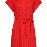Vestido Abotoado Elegante com Bordado Floral Delicado | Red
