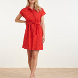 Vestido Abotoado Elegante com Bordado Floral Delicado | Red