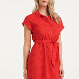 Vestido Abotoado Elegante com Bordado Floral Delicado | Red