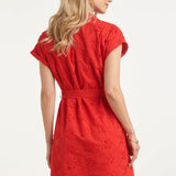 Vestido Abotoado Elegante com Bordado Floral Delicado | Red