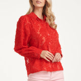 Blusa Translúcida Elegante com Estampado em Relevo | Red