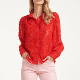 Blusa Translúcida Elegante com Estampado em Relevo | Red