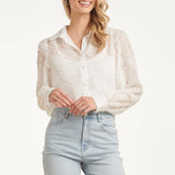 Blusa Translúcida Elegante com Estampado em Relevo | White