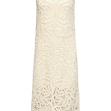 Vestido de Croché Elegante com Estampado Floral em Off-White | Off White