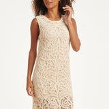 Vestido de Croché Elegante com Estampado Floral em Off-White | Off White