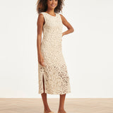 Vestido de Croché Elegante com Estampado Floral em Off-White | Off White