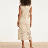 Vestido de Croché Elegante com Estampado Floral em Off-White | Off White