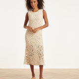 Vestido de Croché Elegante com Estampado Floral em Off-White | Off White