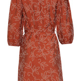 Vestido Elegante com Estampado Floral e Cinto | Brique