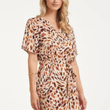 Vestido Curto Elegante com Estampado Animal Abstrato | Multicolor