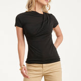 Elegante Stretch Top Met Gedrapeerde Halslijn | Black