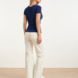 Elegante Stretch Top Met Gedrapeerde Halslijn | Navy