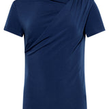 Elegante Stretch Top Met Gedrapeerde Halslijn | Navy