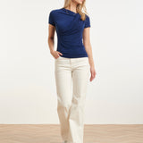 Elegante Stretch Top Met Gedrapeerde Halslijn | Navy