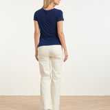 Elegante Stretch Top Met Gedrapeerde Halslijn | Navy