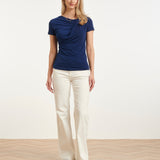 Elegante Stretch Top Met Gedrapeerde Halslijn | Navy