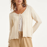 Gebreid Cardigan Met Ajourpatroon En Strikje | Off White