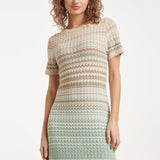 Gebreide Jurk Met Zigzag Print In Groen En Beige | Soft Green - Muticolour