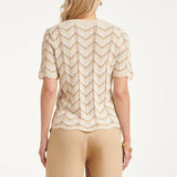 Top de Malha com Estampado Zigzag e Detalhes Ajour | Sand - Off White