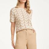 Top de Malha com Estampado Zigzag e Detalhes Ajour | Sand - Off White