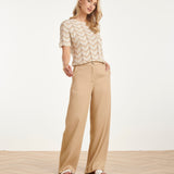 Top de Malha com Estampado Zigzag e Detalhes Ajour | Sand - Off White