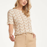 Top de Malha com Estampado Zigzag e Detalhes Ajour | Sand - Off White
