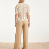 Top de Malha com Estampado Zigzag e Detalhes Ajour | Sand - Off White