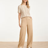 Top de Malha com Estampado Zigzag e Detalhes Ajour | Sand - Off White
