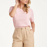 Gebreide Top Met Lurex Golvende Texture | Pink - Gold