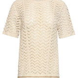 Top de Croché com Mangas Curtas e Detalhes de Conchas | Off White
