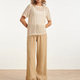 Top de Croché com Mangas Curtas e Detalhes de Conchas | Off White