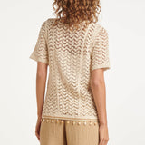 Top de Croché com Mangas Curtas e Detalhes de Conchas | Off White