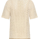 Top de Croché com Mangas Curtas e Detalhes de Conchas | Off White
