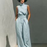 Joana Conjunto Elegante de Algodão e Linho