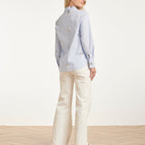 Blusa às Riscas com Flores Bordadas e Lantejoulas | Light Blue - White