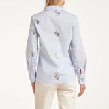 Blusa às Riscas com Flores Bordadas e Lantejoulas | Light Blue - White