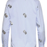 Blusa às Riscas com Flores Bordadas e Lantejoulas | Light Blue - White